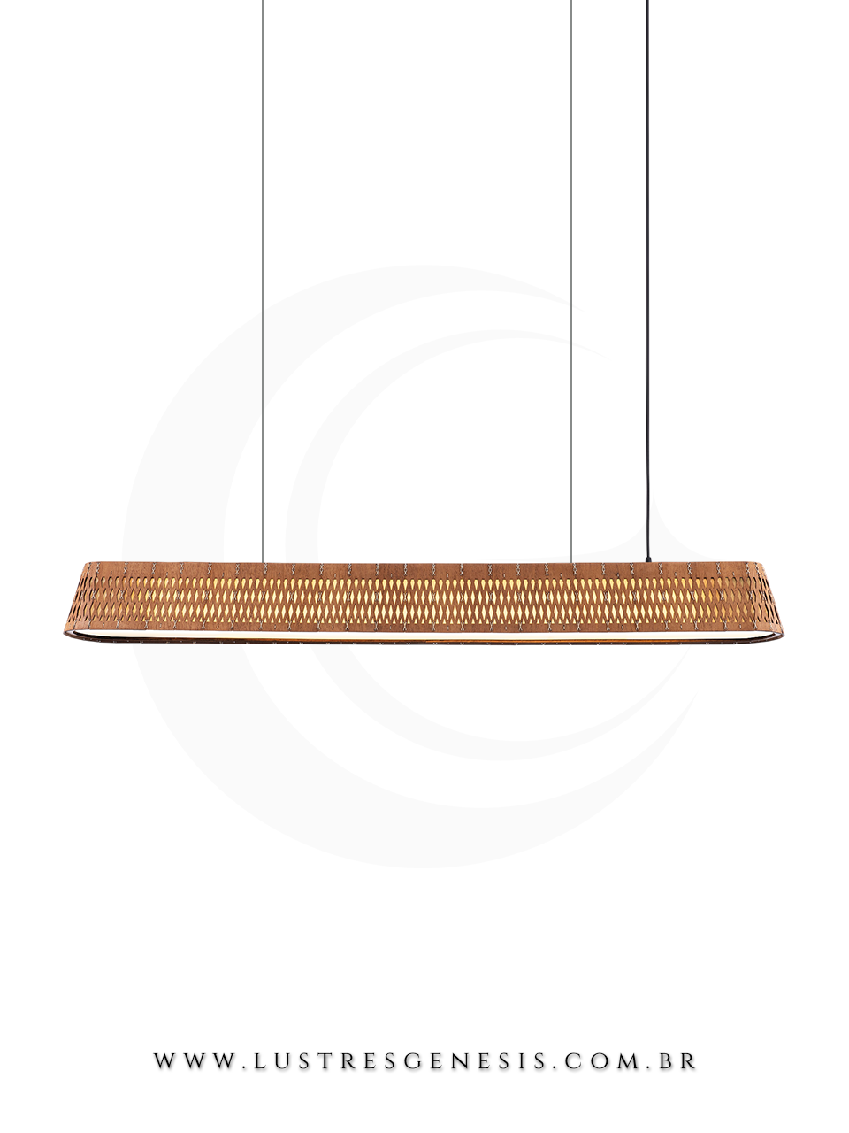 Luminária pendente linear retangular carimbó madeira natural e lacas coloridas